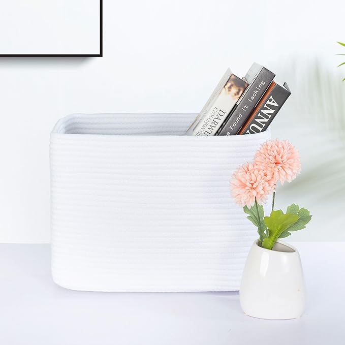 MINTWOOD Design 3-Pack Decorative Woven Storage Baskets for Shelves, Cube Bin Box for Organizing Books, Shoes, Dog Toys, Pantry Closet and Living Room Organizer, Full White