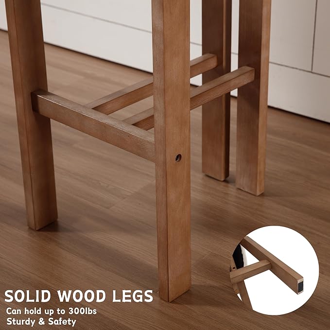 Upholstered Farmhouse Bar Height Bar Stools Set of 4 White Sherpa Barstools with Back/Solid Wood Legs, Modern Tall Bar Chairs for Kitchen Island/Home Bar/Pub, 30 Inch