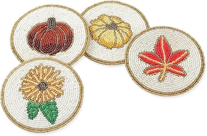 Folkulture Coasters Set of 4 | (4") Fall Coasters for Farmhouse Decor or Fall Table Decor | Boho Costers for Thanksgiving Decorations | Autumn Decor or Fall Stuff for Home | Rustic Bar Coaster Set