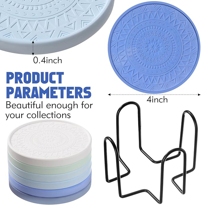 Photect Diatomaceous Earth Coasters Set with Holder Absorbent Stone Drink Coasters Instant Drying Tray for Tabletop Protection Home Decoration Housewarming Gift(Blue,6 Pcs)