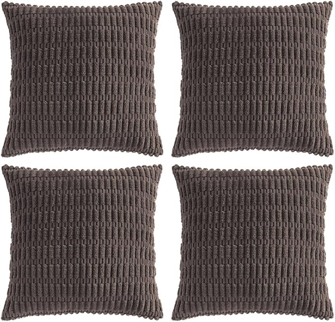 Fancy Homi 4 Packs Boho Dark Brown Decorative Throw Pillow Covers 26x26 Inch for Living Room Couch Bed Sofa, Rustic Modern Farmhouse Home Decor, Soft Plush Corduroy Cute Square Cushion Case 66x66 cm