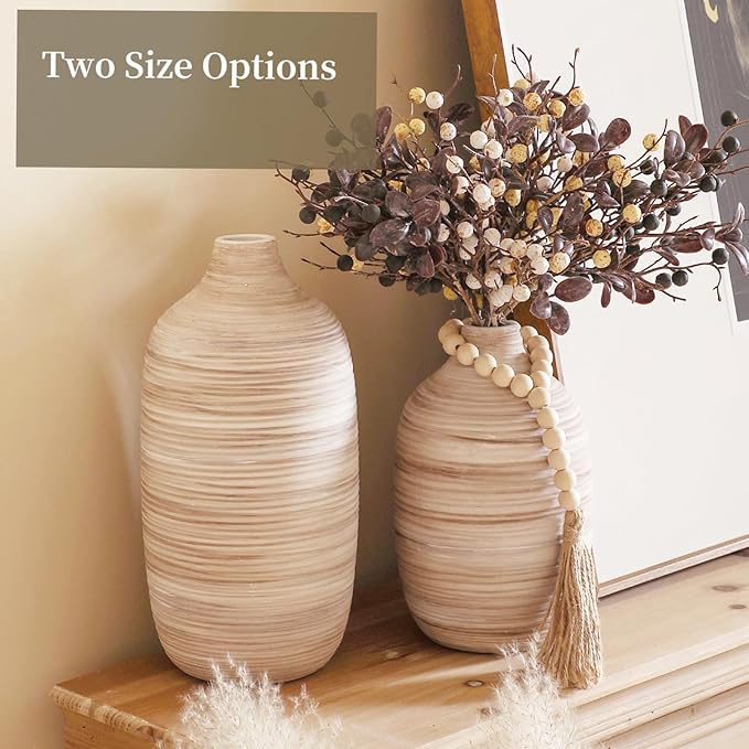 ALMA 9 Inch White Boho Vase for Modern Farmhouse|Ceramic Pampas Grass Vases|Decorative Rustic Vase for Home Decor, Modern Farmhouse, Coffee Table, Shelf, Mantel Decor