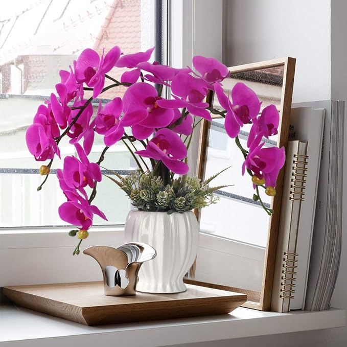 LESING Artificial Potted Orchid Flower for Table Centerpieces,Real Touch Fake Orchid Flowers in Vase for Home Decoration(Style 4,White Vase)