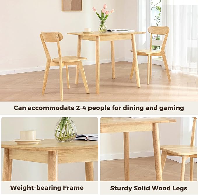 DELAVIN 29.5" Solid Wood Dining Table, Square Kitchen Desk, Modern Dining Table, Cafe Table for Living Room Dining Room, Easy Assembly, Natural