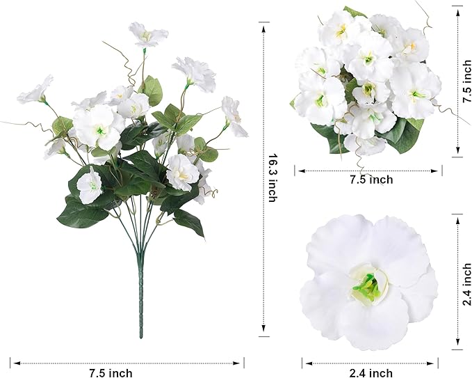 Fake Hibiscus Artificial Flowers for Outdoors Spring Summer Decoration, 6 Bundles Silk White Hibiscus Flowers Bouquet UV Resistant Look Real Faux Plants for Outside Planter Front Door Porch Balcony