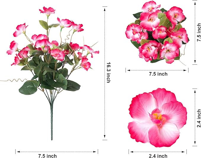 Fake Hibiscus Artificial Flowers for Outdoors Spring Summer Decoration, 6 Bundles Silk Pink Hibiscus Flowers Bouquet UV Resistant Look Real Faux Plants for Outside Planter Front Door Porch Balcony