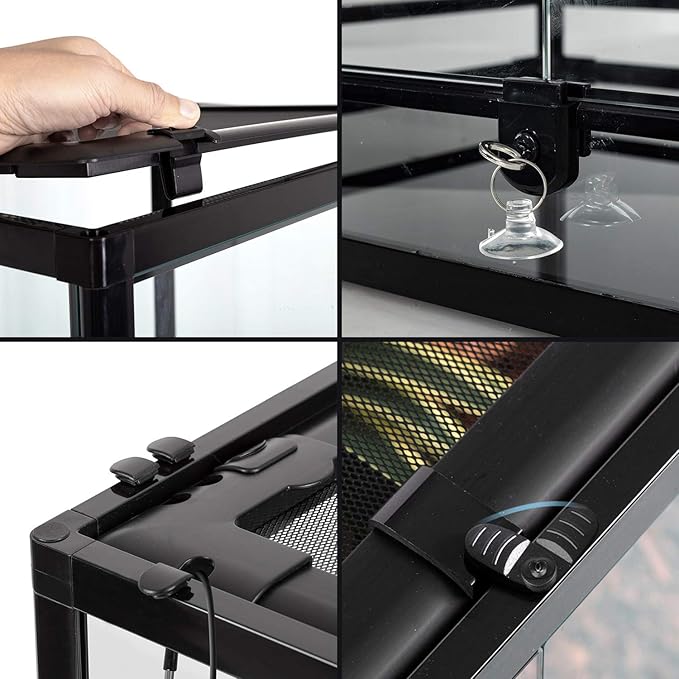 REPTI ZOO 50 Gallon Reptile Glass Tank Terrarium 2 in 1 Side Meshes and Side Glasses Double Hinge Door with Screen Ventilation Tempered Glass 36" x 18" x 17.75"