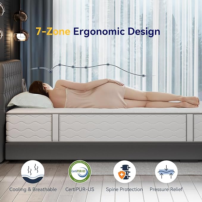 14 Inch Full Hybrid Mattress, 7-Zone Green Tea & Charcoal Cooling Gel Memory Foam Mattress in a box,Pocketed Springs for Isolate Motion, Pressure Relief, CertiPUR-US Certified, Support Comfort