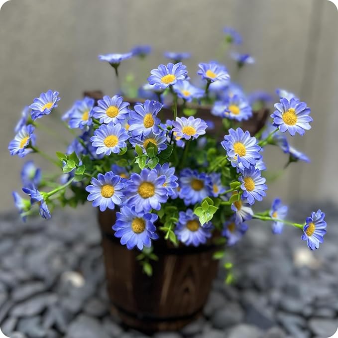 alyptus Artificial Daisy Flowers Outdoor Decoration 16 Bundles UV Resistant Blue Fake Silk Plants for Stunning Front Porch Pot Decor Outside (16 Bundle NO.P)
