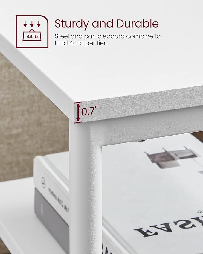 VASAGLE Side Table, Small End Table, Tall Nightstand for Living Room, Bedroom, Office, Bathroom, White ULET273W14