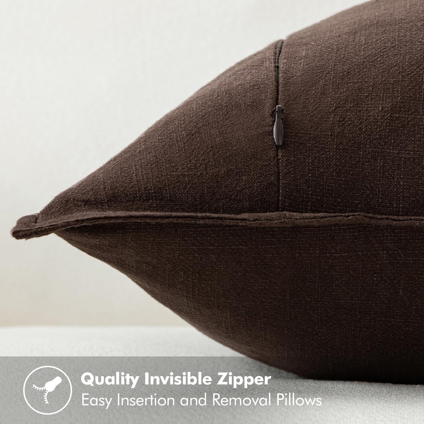 MIULEE Decorative Linen Pillow Covers 18x18 Inch Dark Brown Boho Farmhouse Neutral Couch Throw Pillows for Bed Pack of 2 Accent Modern Pillowcase Sofa Livingroom Home Decor