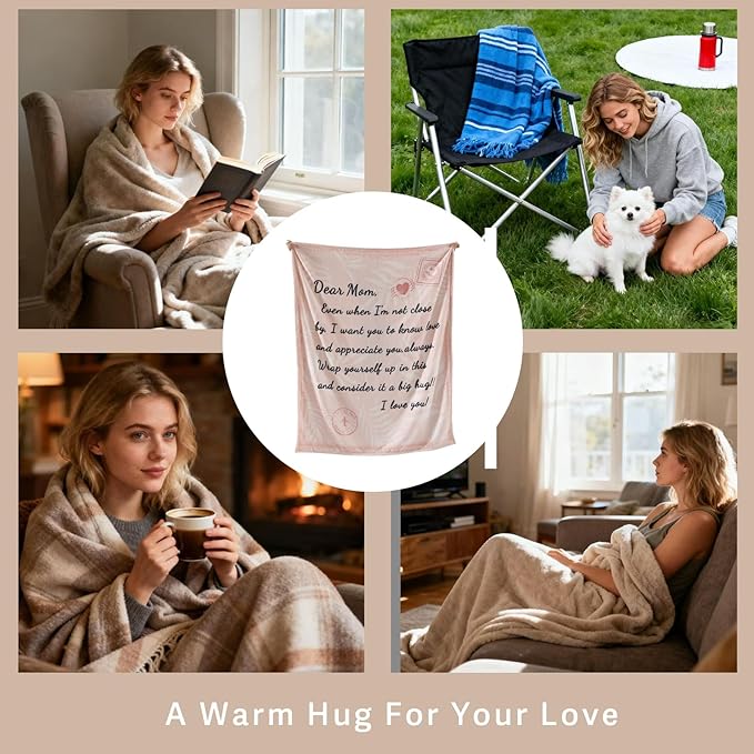 Geniospin Throw Blanket for Mom Birthday Gifts from Daughter Son, Dear Mom Blanket for Christmas, Super Soft Flannel Throw Blanket for Couch Bed Sofa, Warm and Cozy