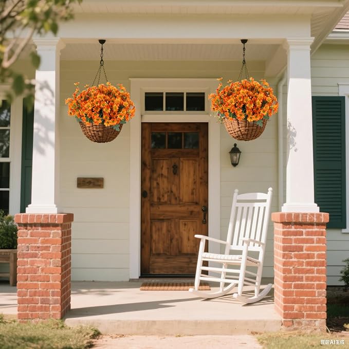 10 Bundles Artificial Mums Flowers for Fall Outdoors Planters Orange Artificial Daisy Flowers Fake Fall Mums UV Resistant Faux Silk Flowers for Home Indoor Decor Thanksgiving Window Box