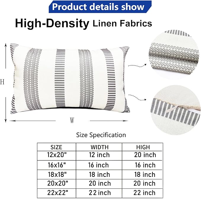 Decorative Throw Pillow Covers Set of 2 Light Gray Boho Striped Pillow Covers 12x20 Inch Throw Pillow Cover Linen Pillowcase Farmhouse Outdoor Pillow Covers for Couch Sofa Bed Living Room