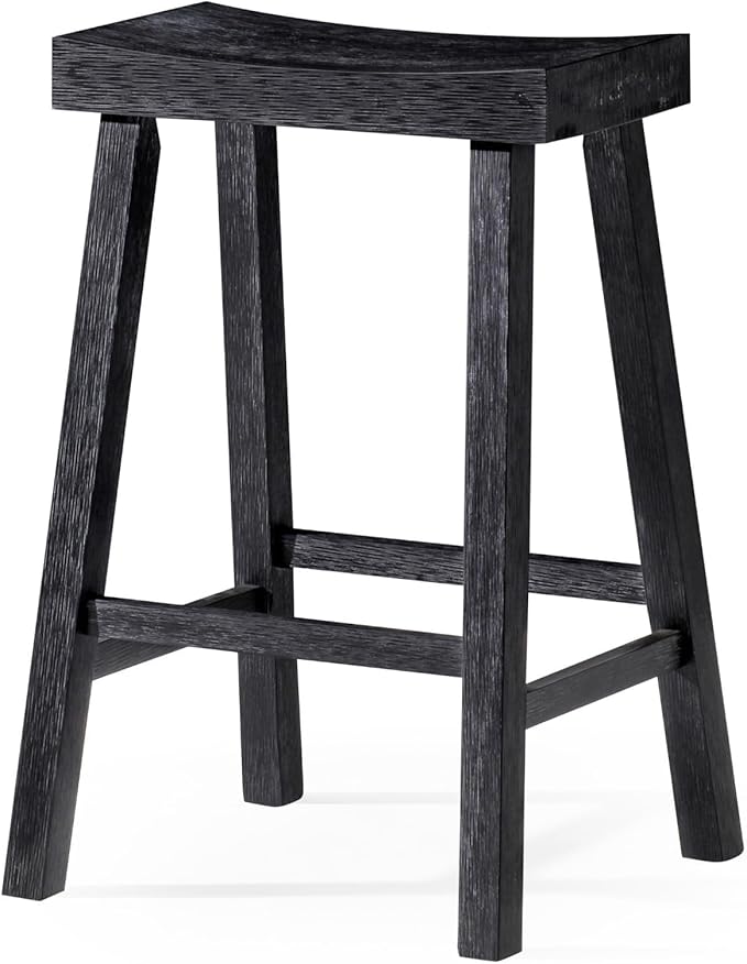 Maven Lane Kitchen Bar Stool, Modern Farmhouse Wood Counter Barstool, Kitchen Island Counterstool, Counter Height Bar Stools For Kitchen, Wide Seat Backless Bar Stools, Vincent 26 Inch, Antiqued Black