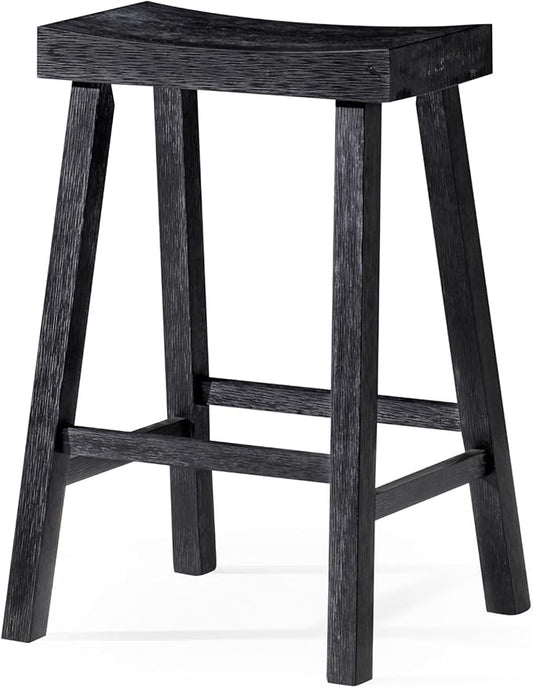 Maven Lane Kitchen Bar Stool, Modern Farmhouse Wood Counter Barstool, Kitchen Island Counterstool, Counter Height Bar Stools For Kitchen, Wide Seat Backless Bar Stools, Vincent 26 Inch, Antiqued Black