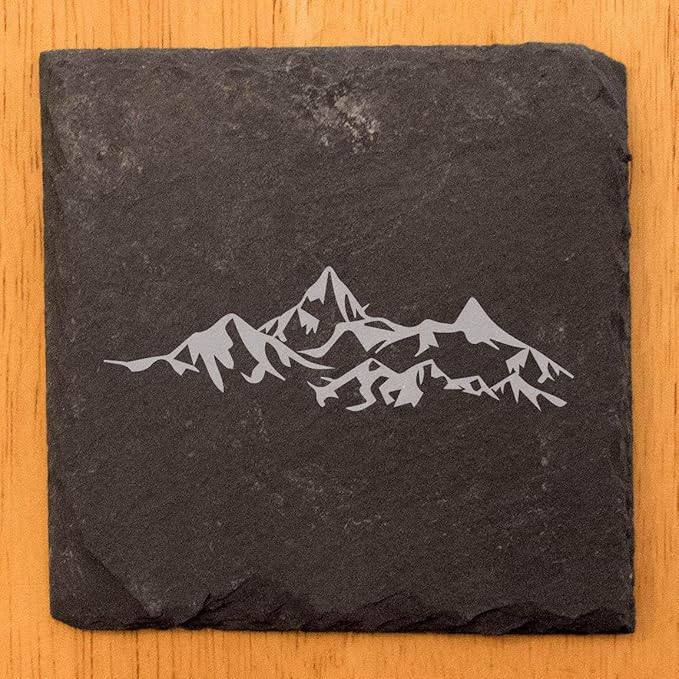 Mountain Majesty Slate Coasters with Stunning Mountain Scene Design - Perfect for Home and Office Decor and Protection of Surfaces, Available in Square or Round Coasters - Square Slate - Set of 4