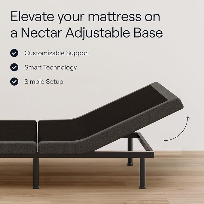 Nectar Twin XL Adjustable Base & 12” Mattress - Head & Foot Incline - Medium Firm Gel Memory Foam - Cooling Comfort - Wireless Remote - 3 Massage Settings - 365-Night Mattress Trial & Forever Warranty