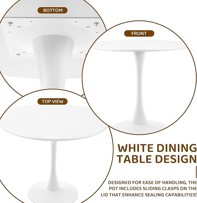 Round White Dining Table Modern Kitchen Table with Pedestal Base in Tulip Design, Mid-Century Leisure Table for 2 to 4 Person