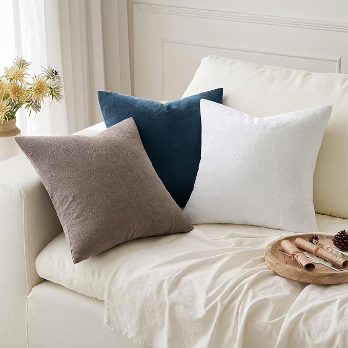 MIULEE Dark Blue Couch Pillow Covers 18x18 Inch, Set of 2 Soft Chenille Decorative Square Throw Pillow Covers Farmhouse for Sofa Living Room Bed