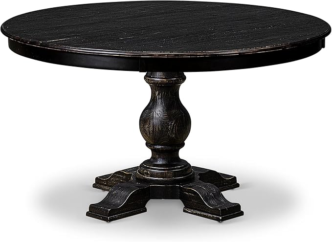 F55-11-TP - Mid Century Dining Table with Acacia Wood Round Tabletop, Sand Blasted Black Finish
