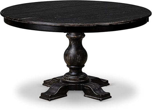 F55-11-TP - Mid Century Dining Table with Acacia Wood Round Tabletop, Sand Blasted Black Finish