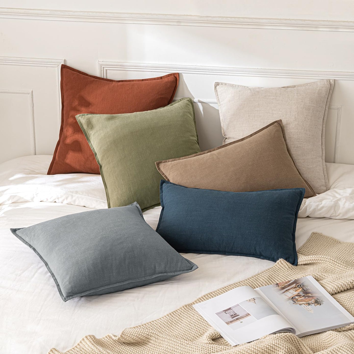 MIULEE Fall Decorative Linen Lumbar Pillow Covers 12x20 Inch Rust Boho Farmhouse Neutral Couch Throw Pillows for Bed Pack of 2 Accent Modern Pillowcase Summer Sofa Livingroom Home Decor