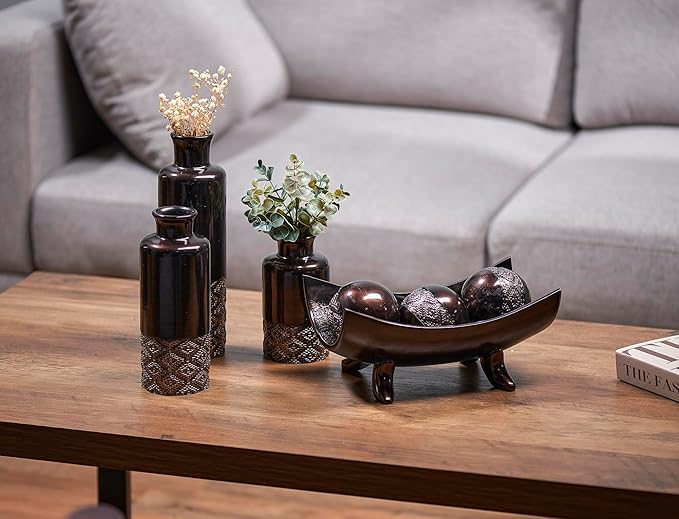Creative Scents Dublin Brown Vases - Set of 3 Vases - Table Centerpieces for Dining Room, Kitchen Décor, Home Decor for Your Living Room, Dining Room, Bedroom, Office, Entry Table or Shelf Decor