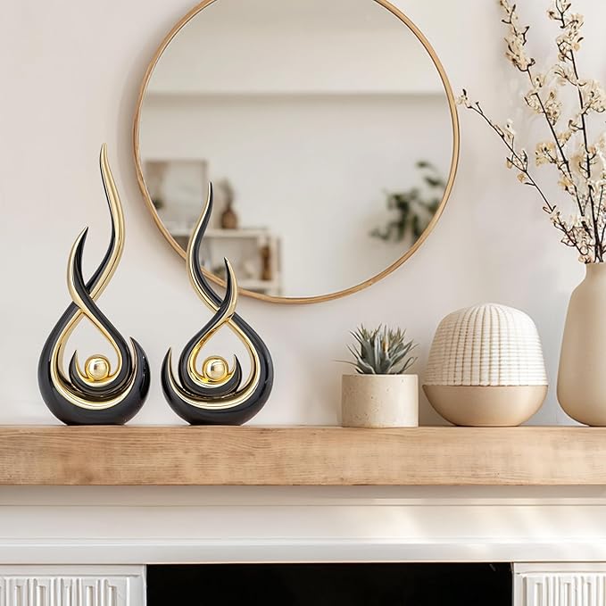 XMGZQ Modern Abstract Art Home Decor Accent,Contemporary Statues Coffee Table Decor for Living Room,Table Centerpieces for Dining Room,Ceramic Sculptures Knick Knacks for TV Stand Show Piece (Black)