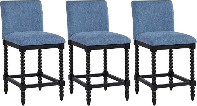 DUHOME Spindle Counter Stools Set of 3 with Padded Spring Seat,Wooden Bar Stools Farmhouse 26 Inch Counter Height Stools Chairs with Spindle Back for Kitchen Island