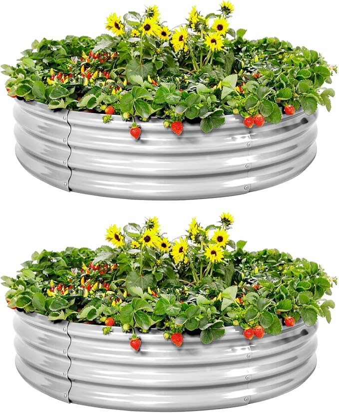 Land Guard Galvanized Raised Garden Bed 2Pcs, Planter Raised Garden Beds Outdoor, Round Clearance Raised Garden Beds for Gardening Vegetables……