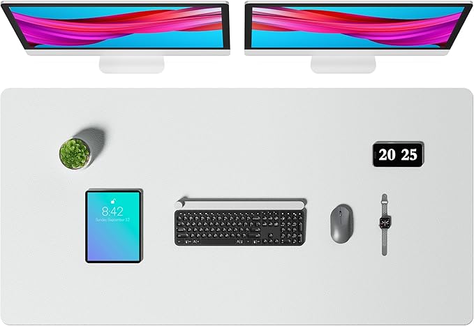 Aothia Faux Leather Desk Mat – Large Mouse Pad, Non-Slip PU Leather Blotter, Waterproof Writing Surface for Office and Home (Barely Grey, 47.2" x 23.6")