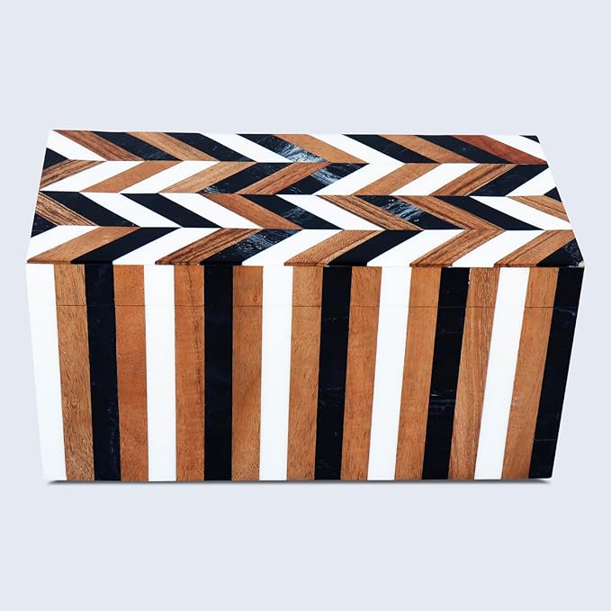 Handicrafts Home Handmade Decorative Storage Box with Lid- Jewelry Storage, Memory Keepsake, Gift Box for Women, Marquet Cosmo Pattern, Resin Inlay & Wood-Modern Decor Cajas Organizadora-10X5X5 Inch