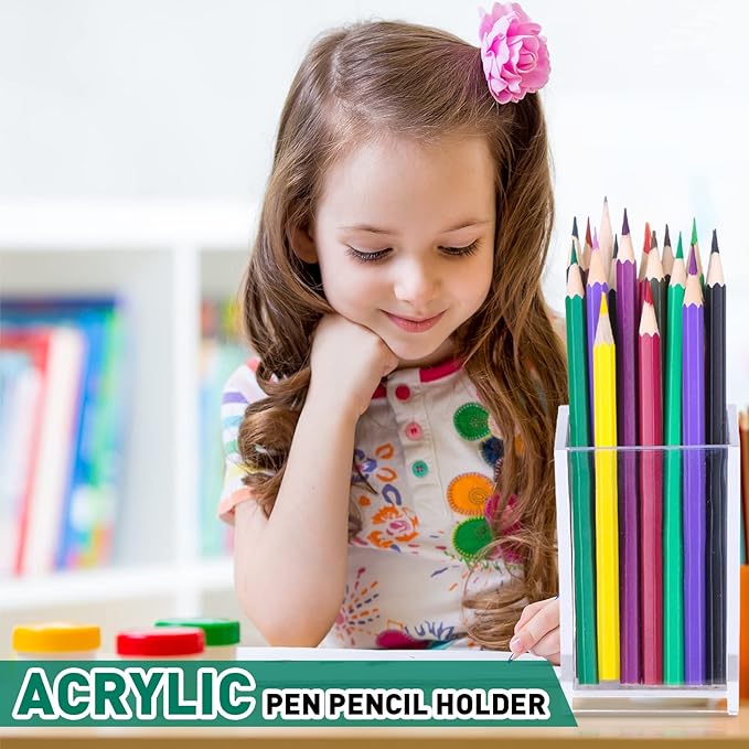 10 Pack Clear Acrylic Pen Holder Makeup Brush Holder Desktop Pencil Organizer Acrylic Pencil Cup Stationery Organizer Accessory for School Makeup Desk Office Pen Organizer