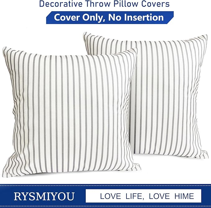 Decorative Throw Pillow Covers Set of 2 Light Gray Striped Pillow Covers 18x18 Inch Throw Pillow Cover Linen Pillowcase Modern Farmhouse Outdoor Pillow Covers for Couch Sofa Living Room