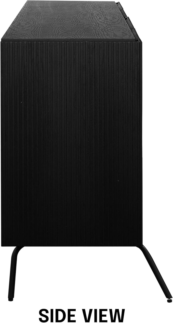 NTC Veil Modern Sideboard with 4 Doors, Buffet Cabinet with Vertical Groove Design and Metal Legs, Storage Cabinet for Living Room, and Hallway, Effortless Assembly - Burnt Black