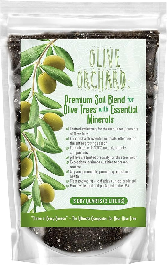 Organic Olive Tree Potting Mix – Fast-Draining, Nutrient-Rich Soil for Indoor & Outdoor Olive Trees – Mediterranean Plant Care – Long-Lasting Formula (3 QUARTS)