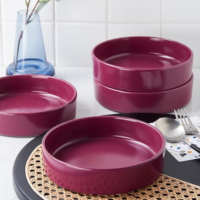 Stone Lain Cleo Stoneware 32-piece Round Dinnerware Set, Magenta,Service For 8,Coupe - Celina