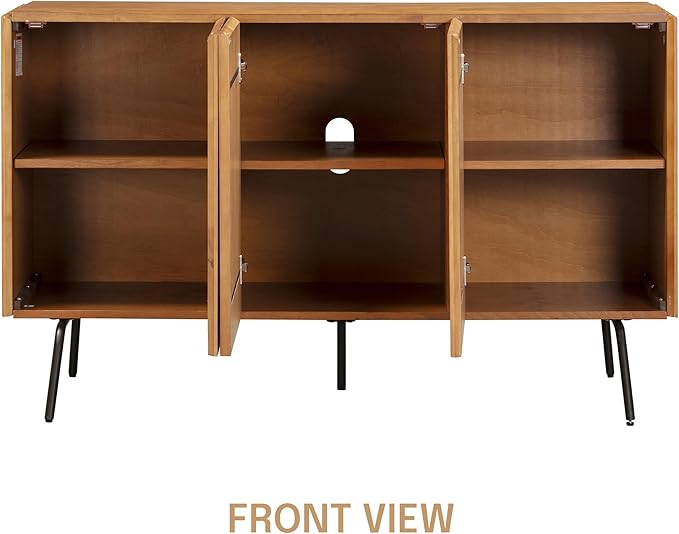 NTC Veil Modern Sideboard with 3 Doors, Buffet Cabinet with Vertical Groove Design and Metal Legs, Storage Cabinet for Living Room, and Hallway, Effortless Assembly, Teak Look