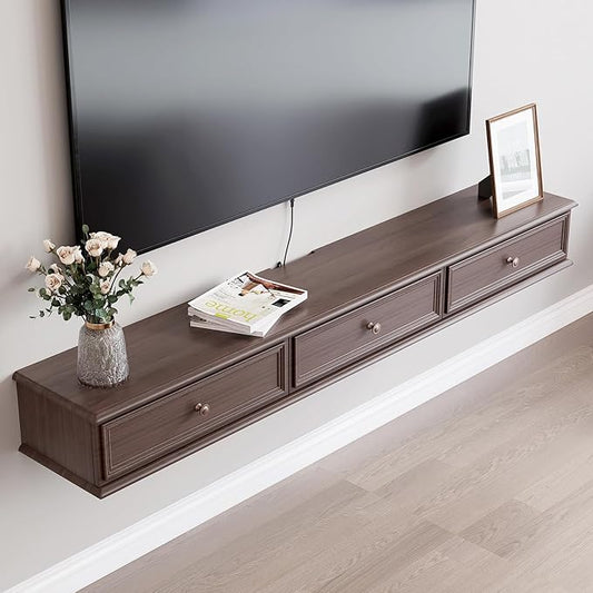 70-inch Wall-Mounted TV Stand, Accommodates 50- to 75-inch TVs, Features Hidden Cable Management, high Weight Capacity, and Space-Saving Walnut Floating TV Stand