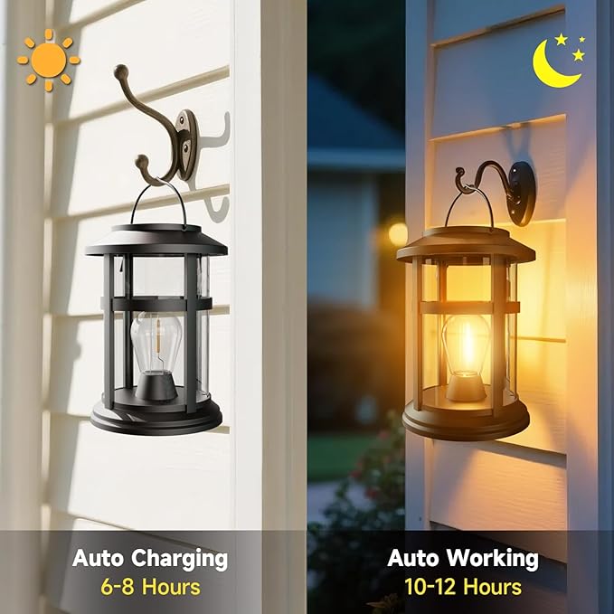 Solar Lanterns Outdoor, 2 Pack Hanging Solar Lights for Outside, Windproof and Waterproof Solar Powered Lanterns, Hanging Lantern Decorative for Patio, Yard, Backyards, Porch, Pathway, Trees