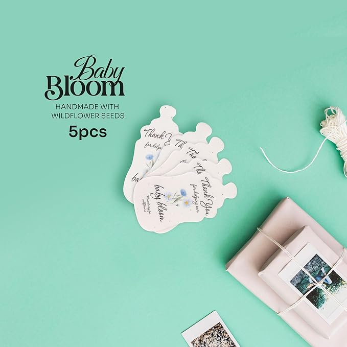 Plantable Bottle Shaped Seed Paper – 5 Blue Baby Shower Favors for Guests with Wildflower Seeds, Baby Shower Gifts for Guest