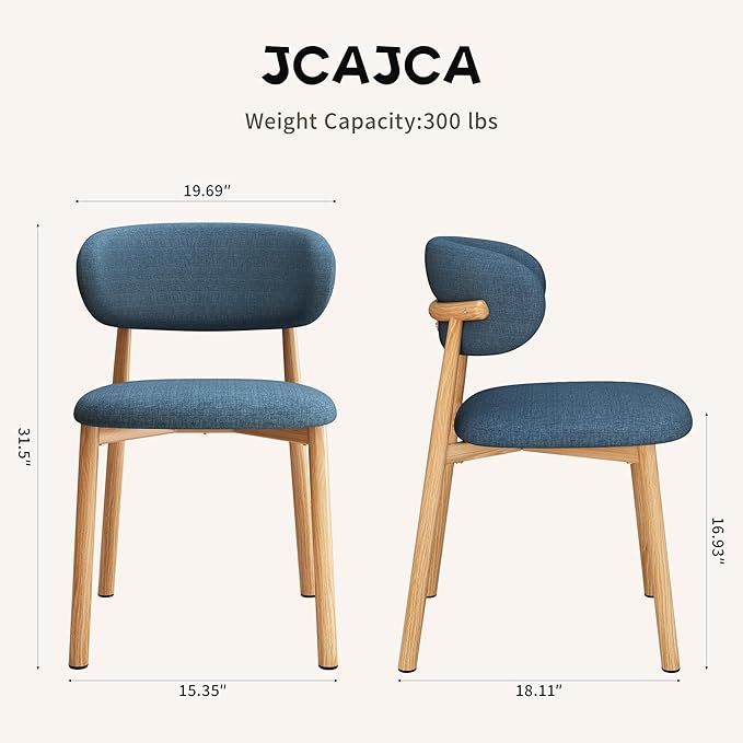 Kitchen Dining Chairs Set of 2 Modern Soft Linen Farmhouse Dining Room Chair with Metal Legs, Blue/Original