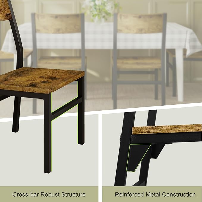 Feonase Dining Chairs Set of 6, Modern Kitchen Chairs with Ergonomic Backrest, MDF Board and Metal Legs, Dinner Chairs for Dining Room, Kitchen and Living Room, Rustic Brown