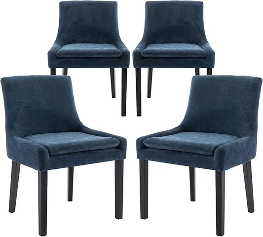 COLAMY Modern Dining Chairs Set of 4, Upholstered Corduroy Accent Side Leisure Chairs with Mid Back and Wood Legs for Living Room/Dining Room-Blue
