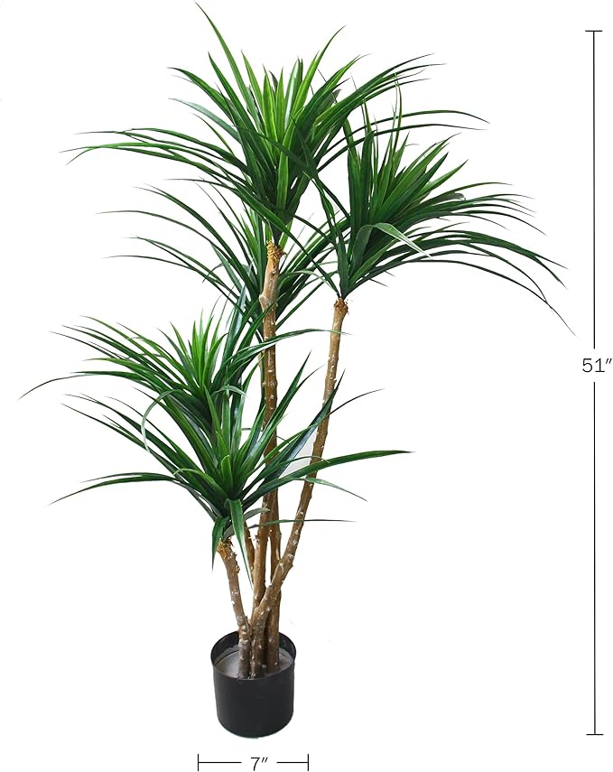 Pure Garden Artificial Tree - 51-Inch Tropical Yucca Plant with Rubber Leaves and Natural Trunk for Living Room, Bedroom and Office - Faux Plants