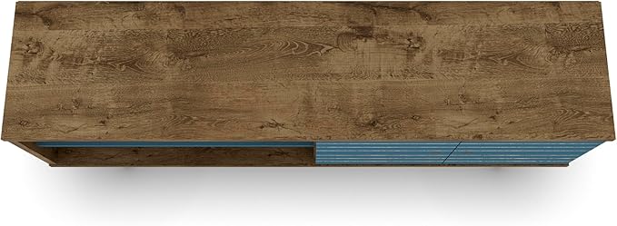Manhattan Comfort Liberty Mid Century Modern TV Stand for Televisions up to 60 Inches, Bedroom and Living Room Entertainment Center with Storage, Shelves, and Cabinet, 63" Wide, Rustic Brown/Aqua