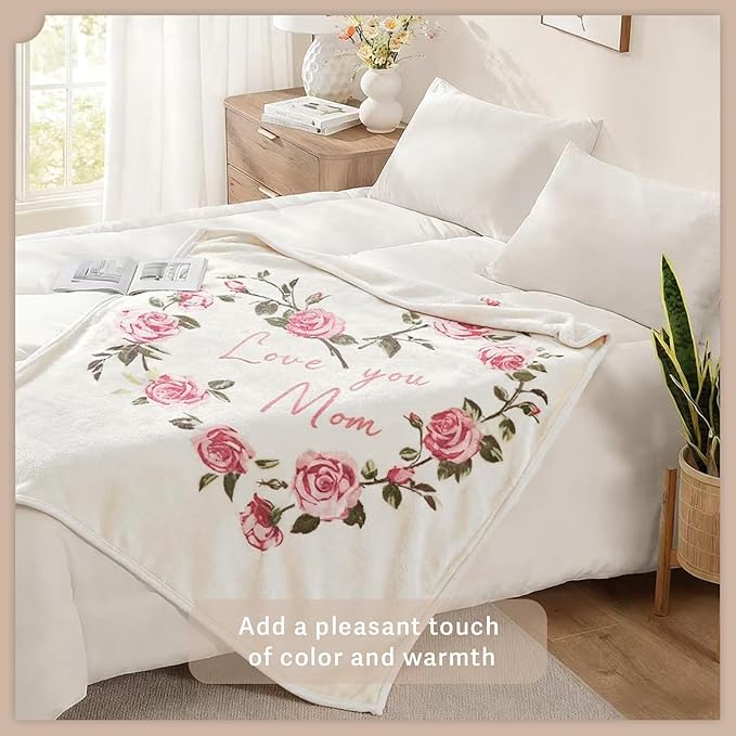 Geniospin Throw Blanket for Mom Birthday Gifts from Daughter Son, Dear Mom Blanket for Christmas, Super Soft Flannel Throw Blanket for Couch Bed Sofa, Warm and Cozy