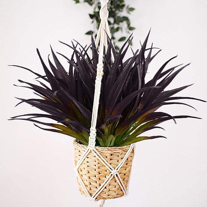 8Pcs Artificial Grass Plant Fake Outdoor Plastic Plants UV Resistant Faux Grasses Greenery Shrubs for Window Box Garden Patio Porch Home Decor Deep Purple