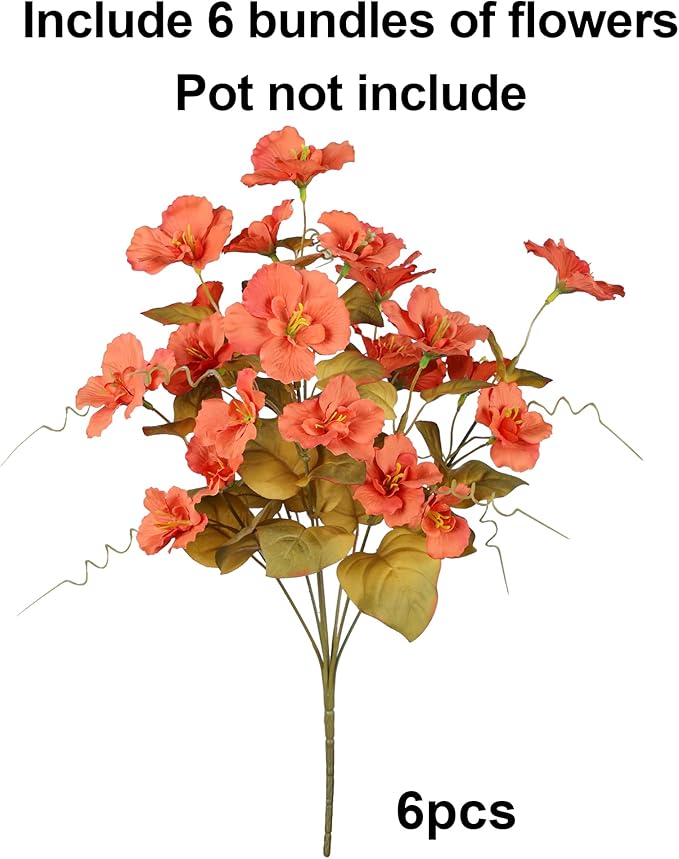 INSPRING Fake Fall Flowers Artificial Mums for Outdoors Autumn Decoration, Faux Silk Flowers Plants Realistic UV Resistant Tropical Flower Artificial for Outside Planter Patio (FOrange, 6 Bundles)